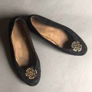 AEROSOLES Black Suede Flats with Gold Medallion